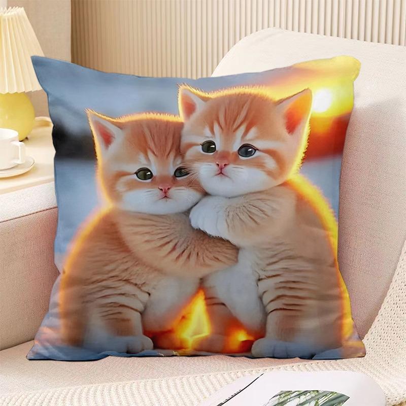 Couple Cat Print Decorative Pillowcase Bedroom Living Room Square Cushion Pillowcase