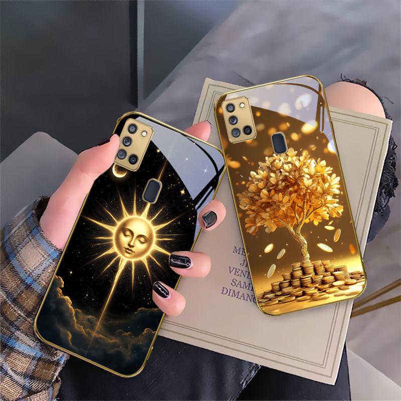 Таинственный черный кот Для Samsung A 31 32 A33 A34 35 14 A15 13 A16 25 26 50 52 53 54 55 56 70 71 72 73 Золотой стеклянный чехол для телефона