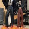 Soft PU Leather Pants Straight Pants Women Plus Fleece Thickening Slimming Suit Leather Pants