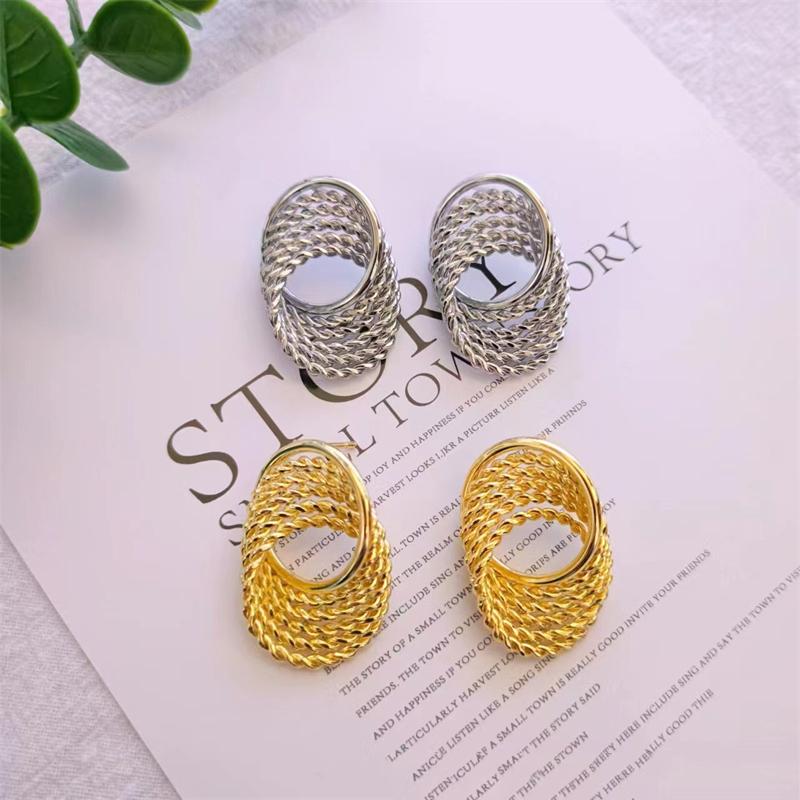 Gold Color Twisted Dangle Earrings for Women Silver Color Braided Metal Hollow Geometric Statement Female Drop Earrings