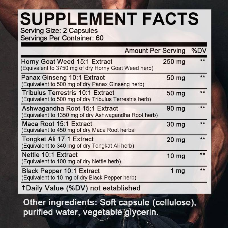 Maca Root Extract Dietary Supplement, With Tongkat Ali Extract, Black Pepper, 120 Softgels