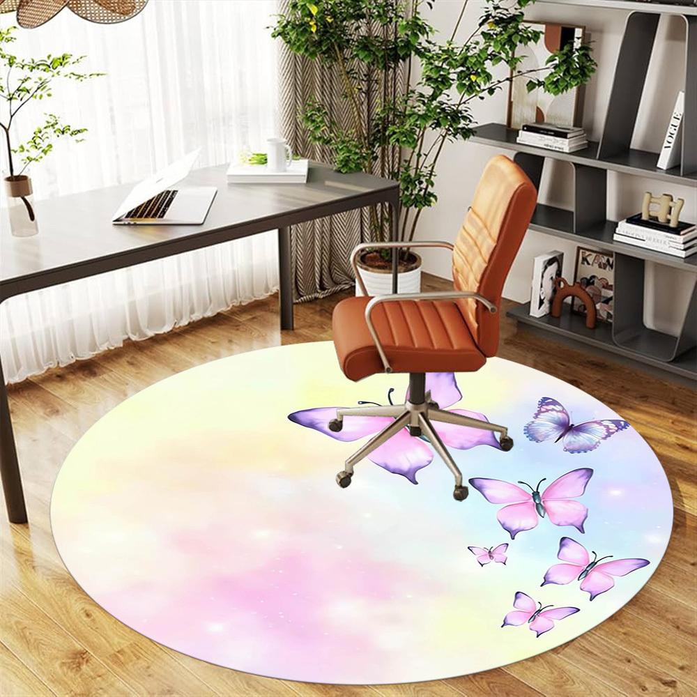 1pc Butterfly, Pastel Round Chair mat Area Rug - Non-Slip, Floor Mat for Office, Bedroom, home decor Christmas Gift p0811333