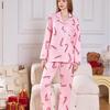 Women's Christmas New Year Print Nightwear Set with Long-Sleeved Top, Long Pants, Cardigan, and Collar for Relaxed Homewear