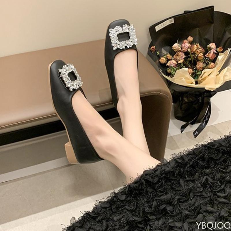 Fashion Women's New Square Toe Summer Shallow Mouth Rhinestone Decoration Design Mary Jane Daily Casual Single Shoes Zapatos De Mujer