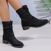 Winter Women's Boots New Round Toe Solid Color Square Heel Suede Short Tube Zipper Low Heel Women's Fashion Boots
