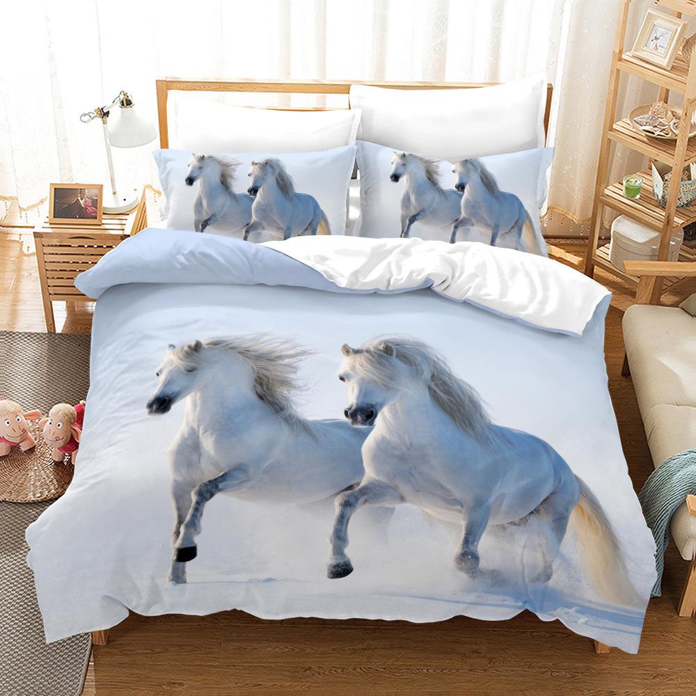 Animal Galloping Horse 3D Digital Printing Three-Piece Set, Home Textile Quilt Cover Pillowcase Two-Piece Set
