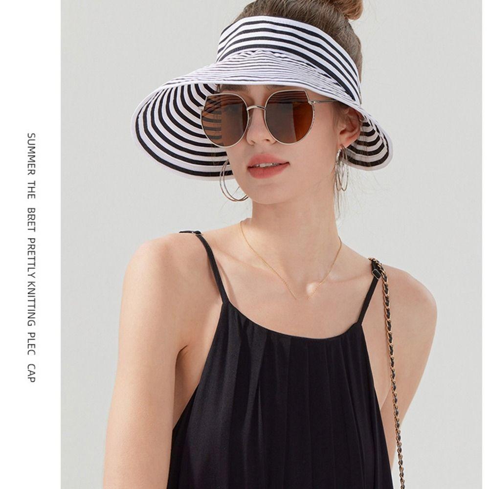 Anti-UV Stripe Empty Top Hat Foldable Sun Protection Cap Simple Sunscreen Hat  Outdoor