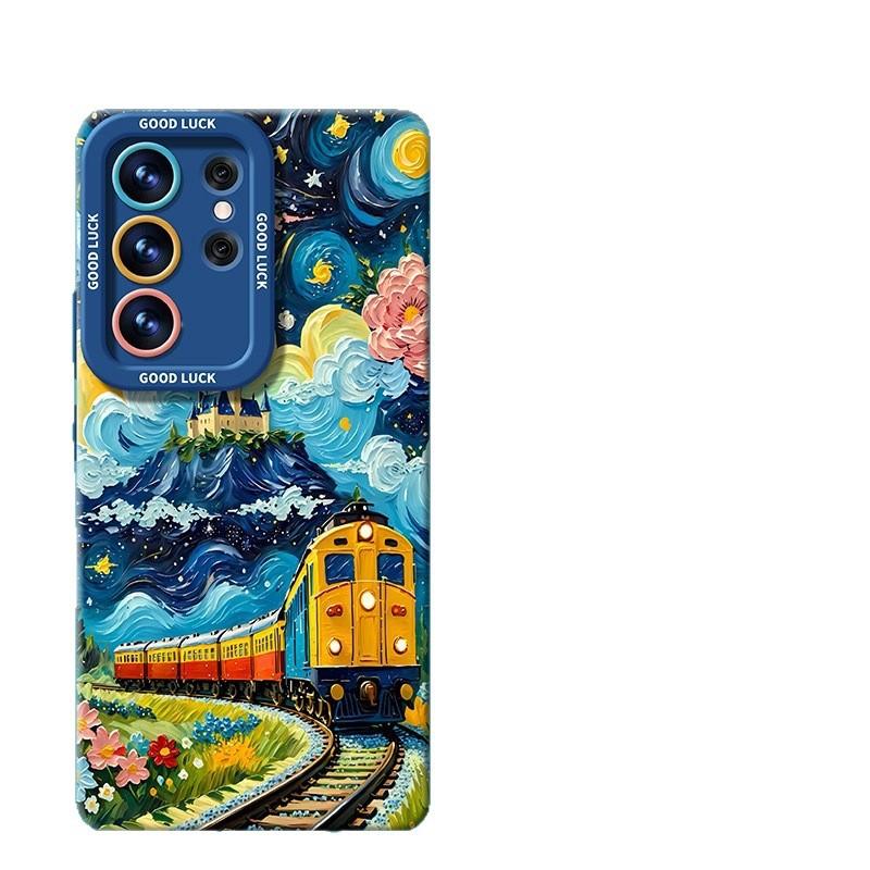 Применимо к чехлу для мобильного телефона Samsung s26ultra, масляная живопись, поезд, s25/24plus, летний, s23, силиконовый, полностью закрывающий, s22, комплекты