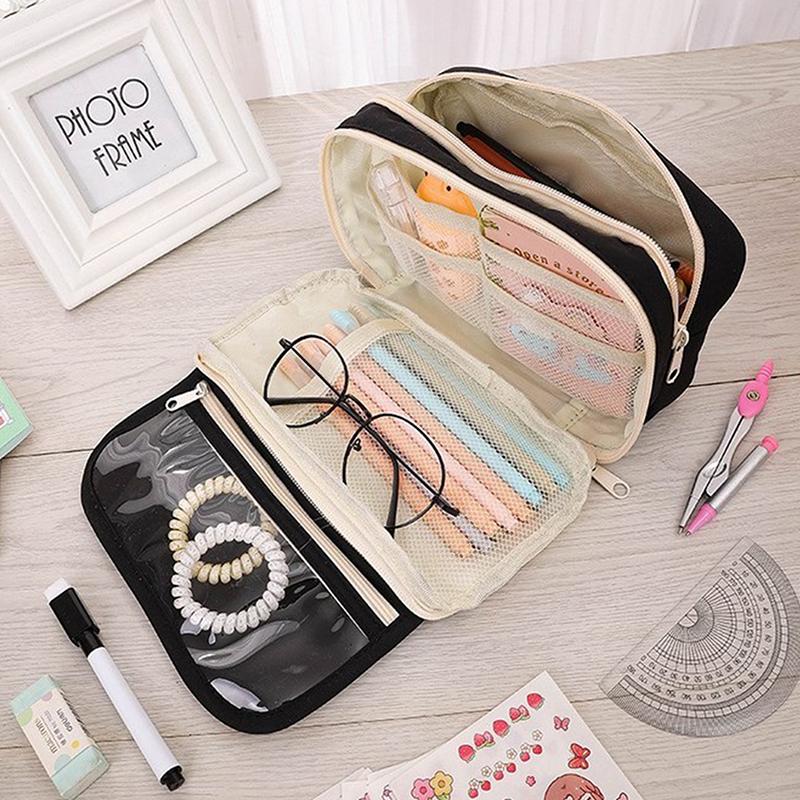 Kawaii Large-Capacity Pencil Bag Flip-Top Translucent Student Stationery Storage Bag Boys And Girls Simple Stationery Pen Box