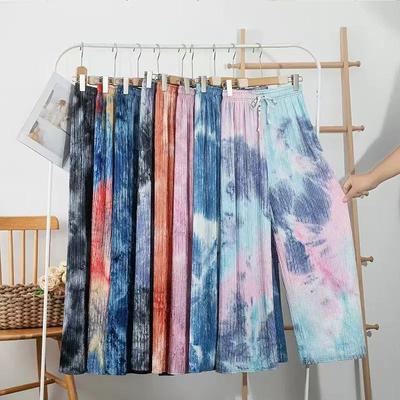 Женские летние облегающие брюки с высокой талией, плиссированные, повседневные, в пол, с цветным принтом