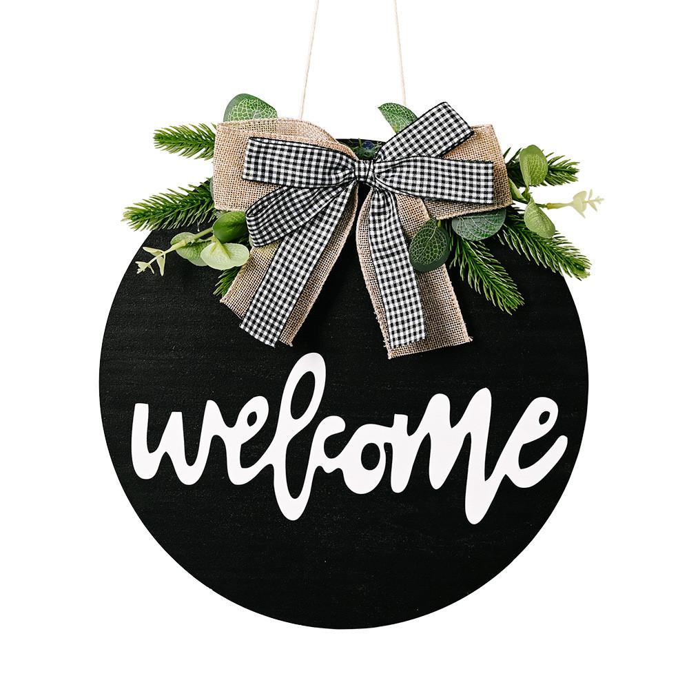Black Welcome Board Wreath With Beautiful Ribbon Bow And Vibrant Design Sunflower