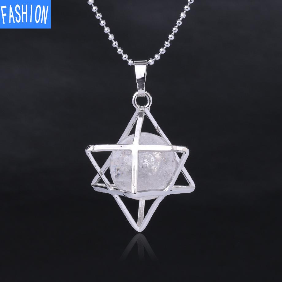 Металлическая клетка, выдолбленное ожерелье из натурального хрусталя Мелкаба с подвеской из флюорита и агата