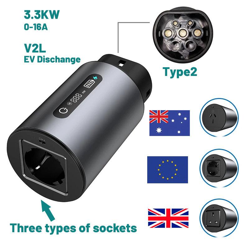 V2L Discharger Plug V2L Vehicle to Load Type 2 16A 3.3kW Support MG BYD KIA NAMMI Discharge For Type2 Car Discharge EV Adapter