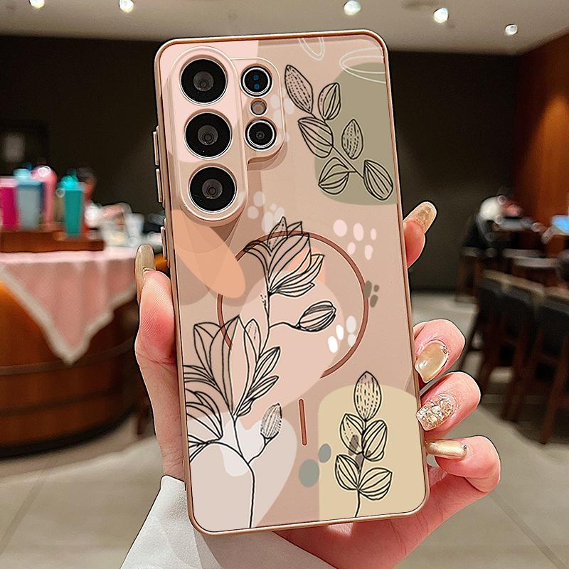 Магнитный Чехол Для Телефона Для Samsung Galaxy S25 S26 Ultra Edge S24 S23 FE A17 A56 A37 A16 A55 A15 A36 A35 A54 5G Мультяшная Цветочная Обложка