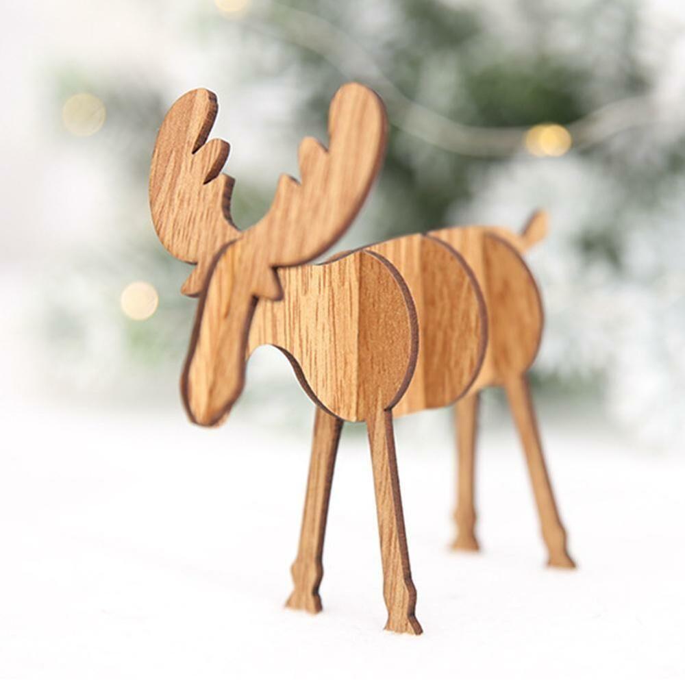 DIY Home Christmas Decoration Puzzle Craft Hanging Pendants Xmas Tree Deer Ornaments Wooden Elk