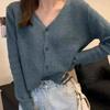Осень и зима новый свободный простой универсальный вязаный кардиган женский мягкий восковой V-образный вырез тонкий свитер куртка модный