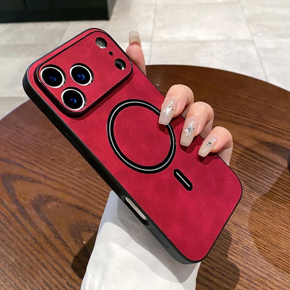 Матовый кожаный чехол из овчины с магнитом для iPhone 17 15 16 Pro Max 14 Plus 13 12 11 XR XS X Защита камеры Мягкий силиконовый чехол