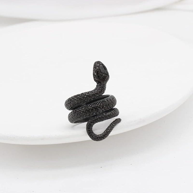 [Rockyu] Ring Men's Free Size Black Snake Snake Snake Ring Finishing Titanium Ring Amulet Good Luck Amulet Ring Cool Snake Shape Free Fashion