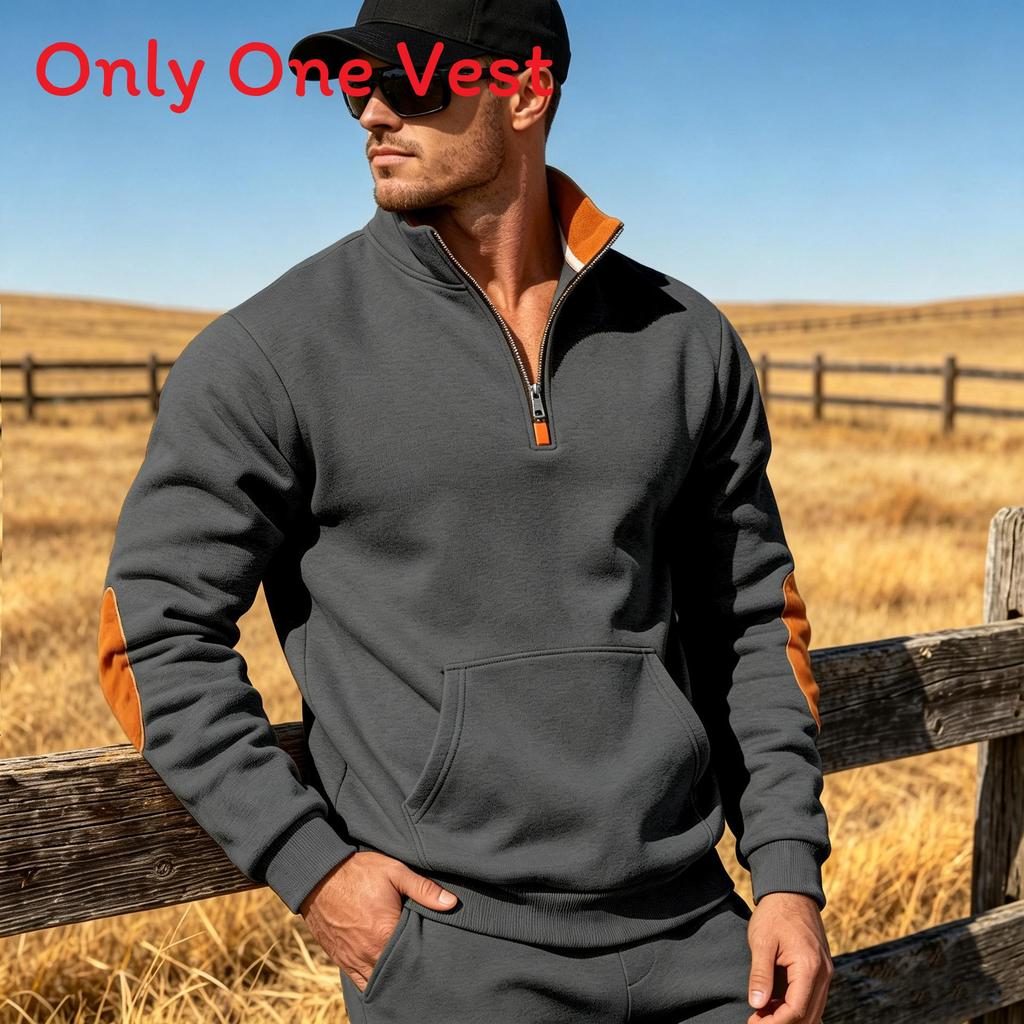 Autumn Winter Mens Fashion Casual Hoodie With Colorblock Patches And Zipper For Streetwear Style