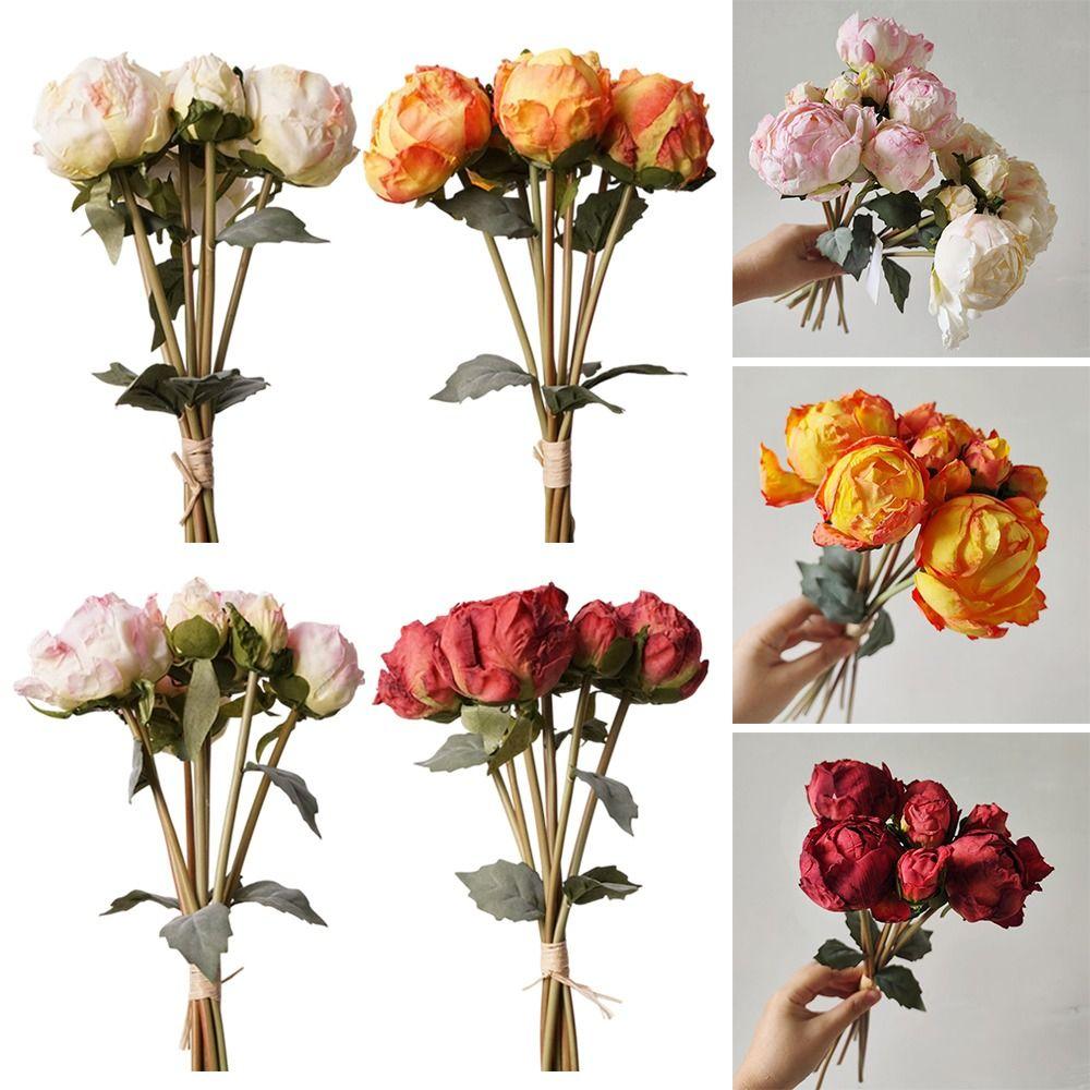 4 Flower 3 Buds Peony Artificial Flower Silk Petals Decorative Flower Photo Props