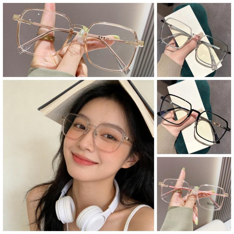 3/4/5pcs Oversized Square Glasses Metal Temples, Clear Lenses Unisex, Ideal Gift.