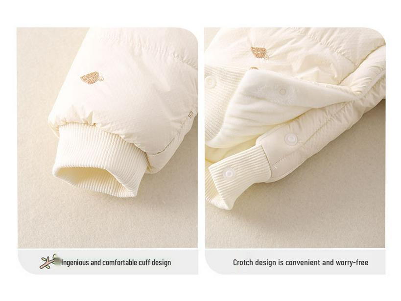 Утепленный флисовый зимний комбинезон для новорожденных девочек — милый наряд с капюшоном для прогулок.