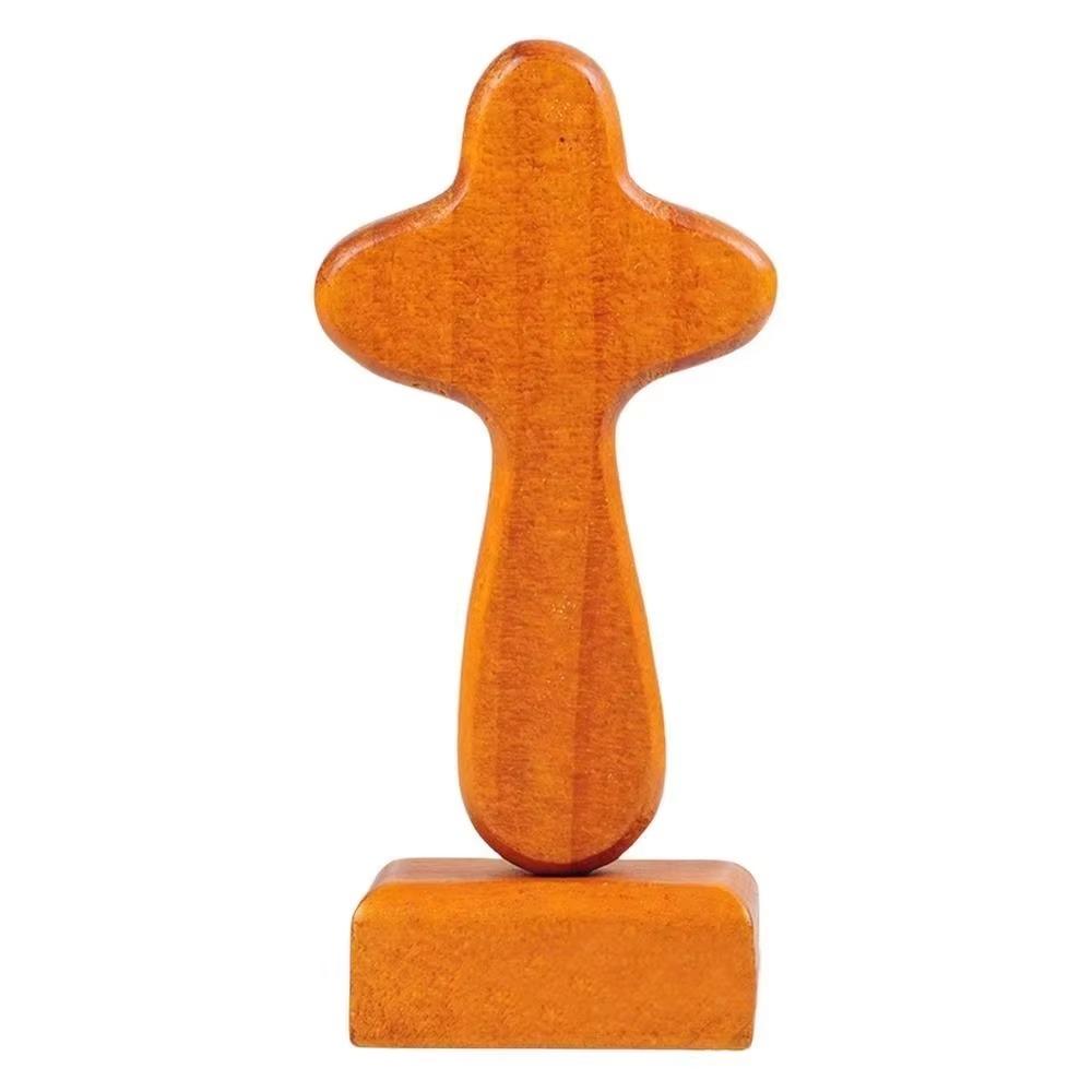 Handicraft Design Wood Cross Statue Magnetic Base Desktop Cross Ornament Home Decoration