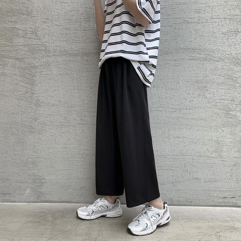 Широкие брюки, мужские летние тонкие мужские брюки, прямые спортивные брюки, повседневные брюки с девятью точками, стиль Харадзюку, корейский тренд