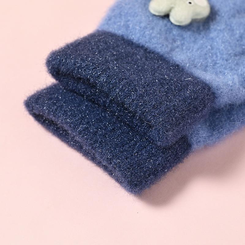 Small Round Bear Cartoon Infant Warm Gloves Children's Full-finger Children's Boy Treasure Female Treasure Five-finger Gloves Cold and Warm