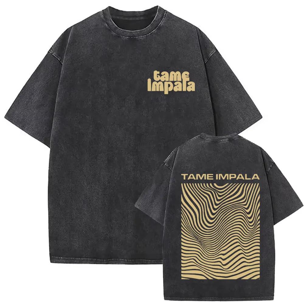 Rock Band Tame Impala Deadbeat Tour 2026 Vintage Washed T-shirt Unisex Hip Hop Gothic T Shirt Casual Oversized Short Sleeve Tees