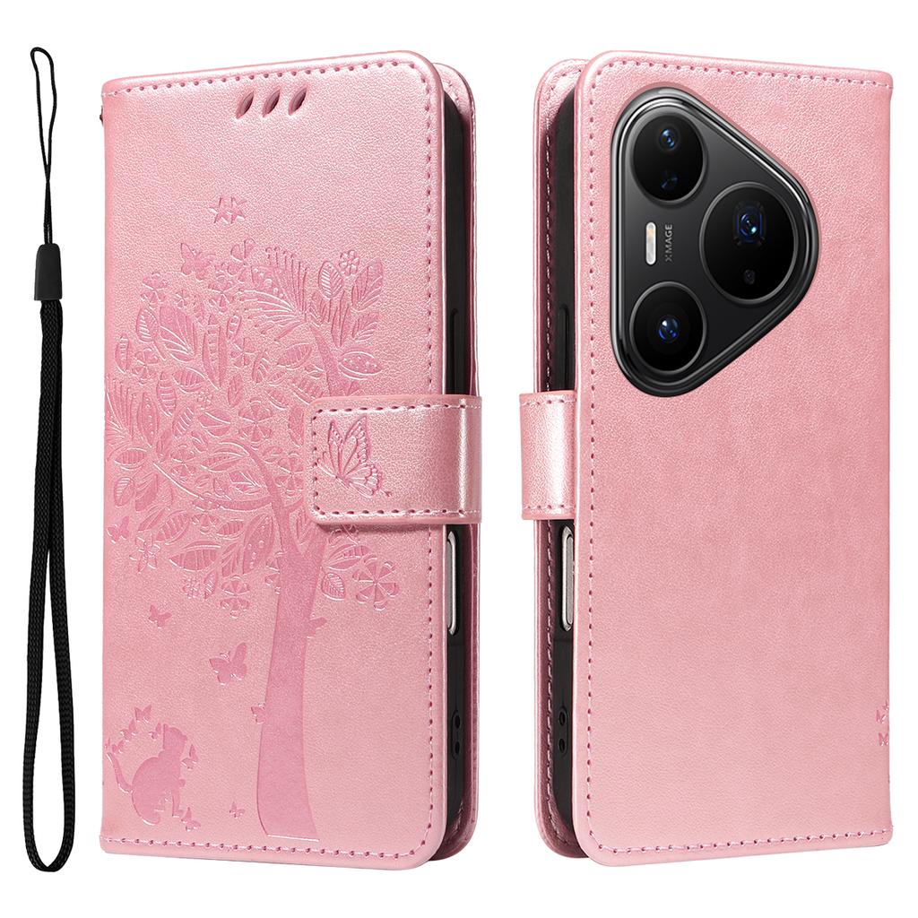 For Huawei Pura 80 Pro+/Huawei Pura 80 Pro Phone Case with Stand Cat Tree Pattern Leather Wallet Mobile Cover