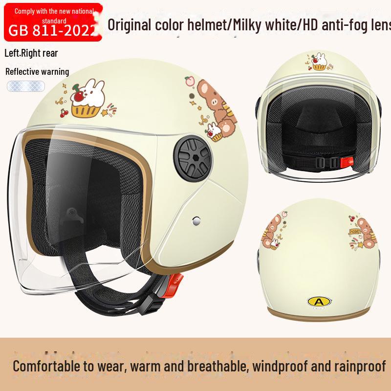 3C Certified Electric Bike & Motorcycle Helmet with Double Windshield - All-Season, Warm Safety Half Helmet