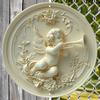 Wooden Angel Cherub Sign, Wall Art, Decorative 2D Round Relief Plaque, HD Printed, Outdoor, Indoor, Tavern, Simple and Stylish Toilet Door Hanging