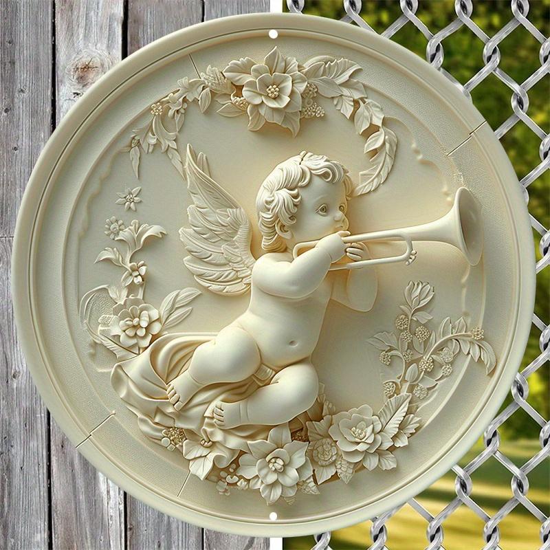 Деревянная табличка «Ангел-херувим», настенное искусство, декоративная круглая рельефная табличка 2D, печать HD, для улицы, для помещений, таверны, простая и стильная подвеска на дверь туалета