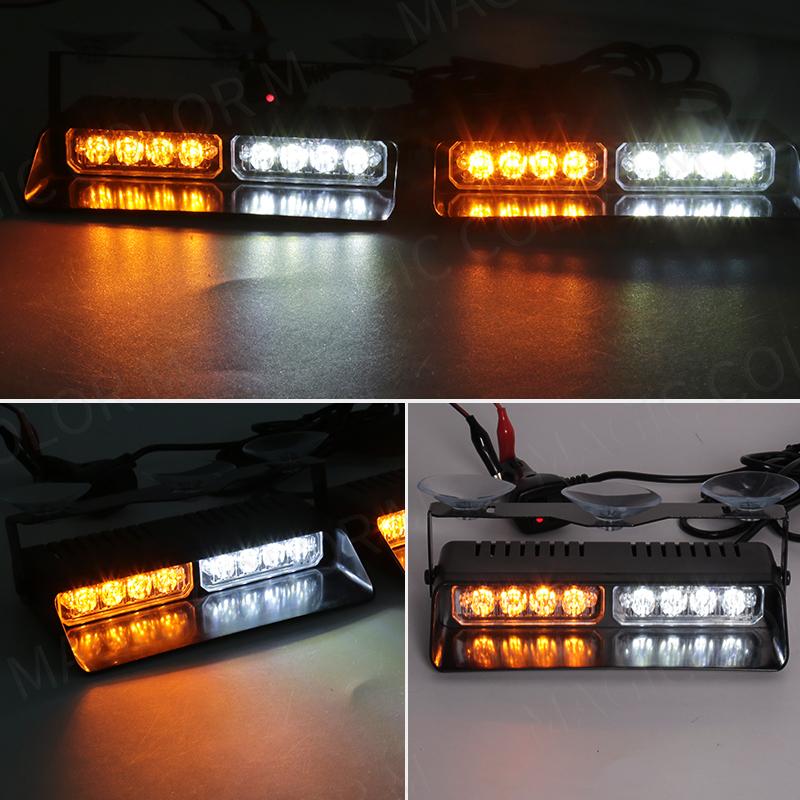 8 Bead LED Car Strobe Light Red Blue Amber White Waterproof Windshield Emergency Flash Warning Bar