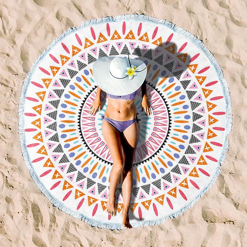 Ultrafine Microfiber Round Beach Towel Adults Quick Dry Digital Print With Fringe Trim Multipurpose Sand Mat Pool Travel Yoga Picnic