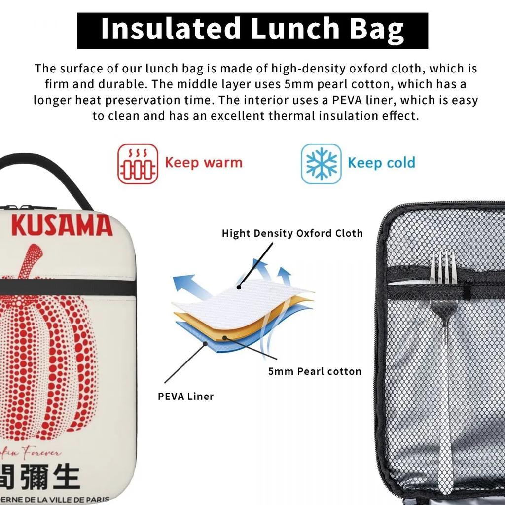 Ланч-бокс Yayoi Kusama Merch Reworked Red Pumpkin Lunch Container Y2K Cooler Thermal Lunch Box For School