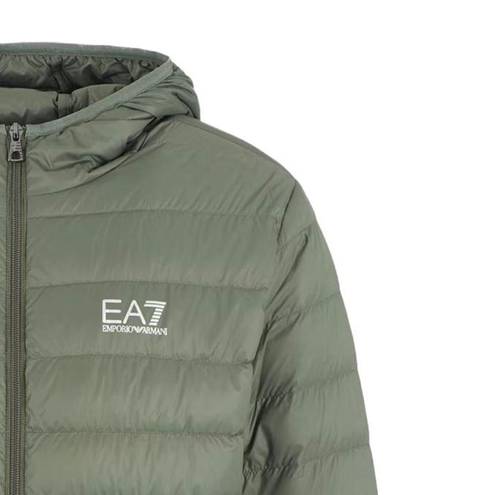Emporio Armani Мужская зеленая пуховая куртка с капюшоном и молнией EA7 с принтом логотипа, длинный рукав, верхняя одежда 8NPB24-PNGPZ-1846