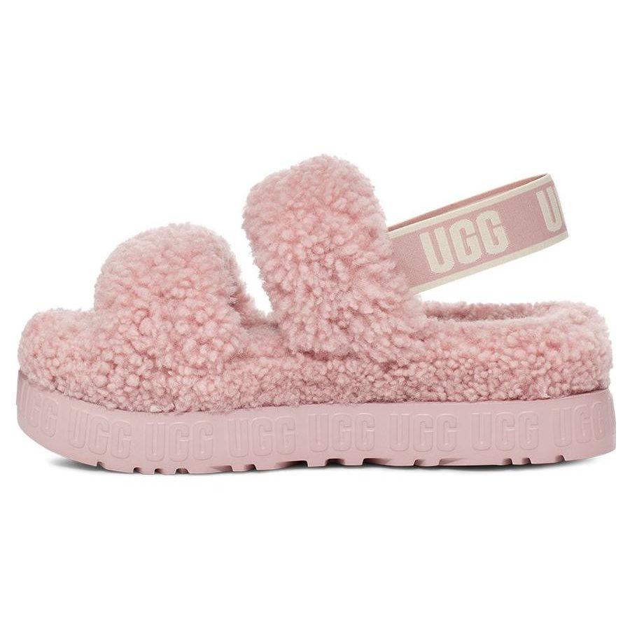 UGG О, Флаффита Чистые/Простые Модные Мюли на Флисовой Подкладке Пушистые Тапочки Женские Розово-Серые 1120876-RSGRY