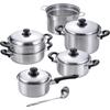 Wahei Freiz Tsubame-Sanjo EM-025: 18cm Saucepan, 20cm Saucepan, 22cm Pasta Pot, 24cm Double-Tier Steamer, and Ladle Included, Induction and Gas Compat