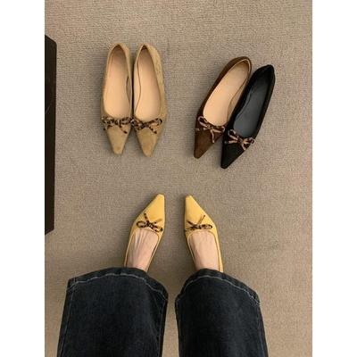 Женские туфли на плоской подошве с острым носком черные туфли весна и осень новые летние с бантом ретро для通勤