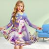 Girl Casual 3D Print Pink Butterfly Unicorn Round Neck Long Sleeve Dress Kid Princess Dress