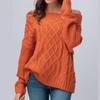 Women's Autumn Winter Knitted Sweater with Round Neck and Cable Knit Pattern Luxurious Relaxed-fit Slimming and Versatile Top
