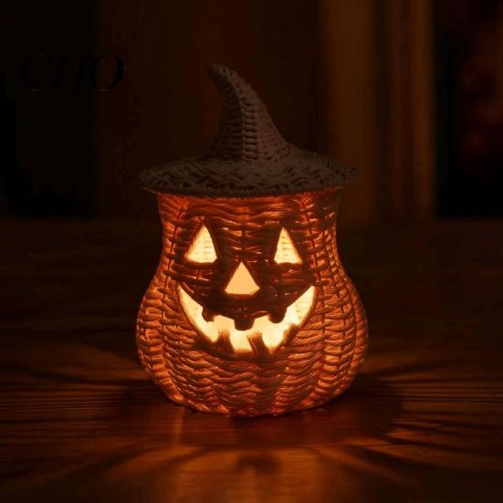 Halloween Mantel Decor Pumpkin Lantern Tabletop Decor, Woven Witch Hat Candy Bowl & LED Indoor Outdoor Porch Ornament Prop, Gothic Fall Centerpiece