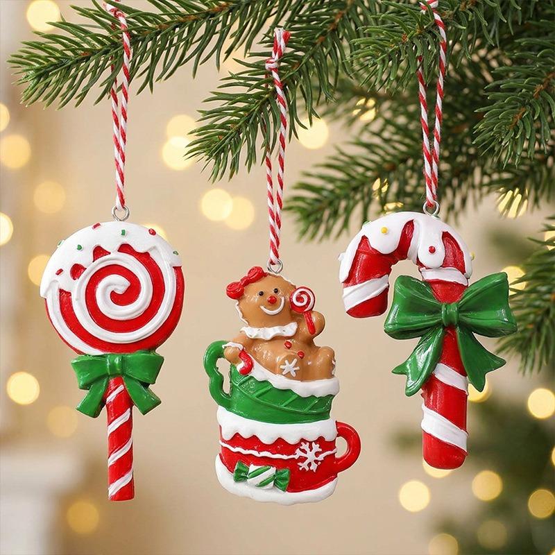 3pcs Christmas Tree Hanging Ornaments Resin Santa Claus Hanging Decor Small Accessories Christmas Snowman Pendant