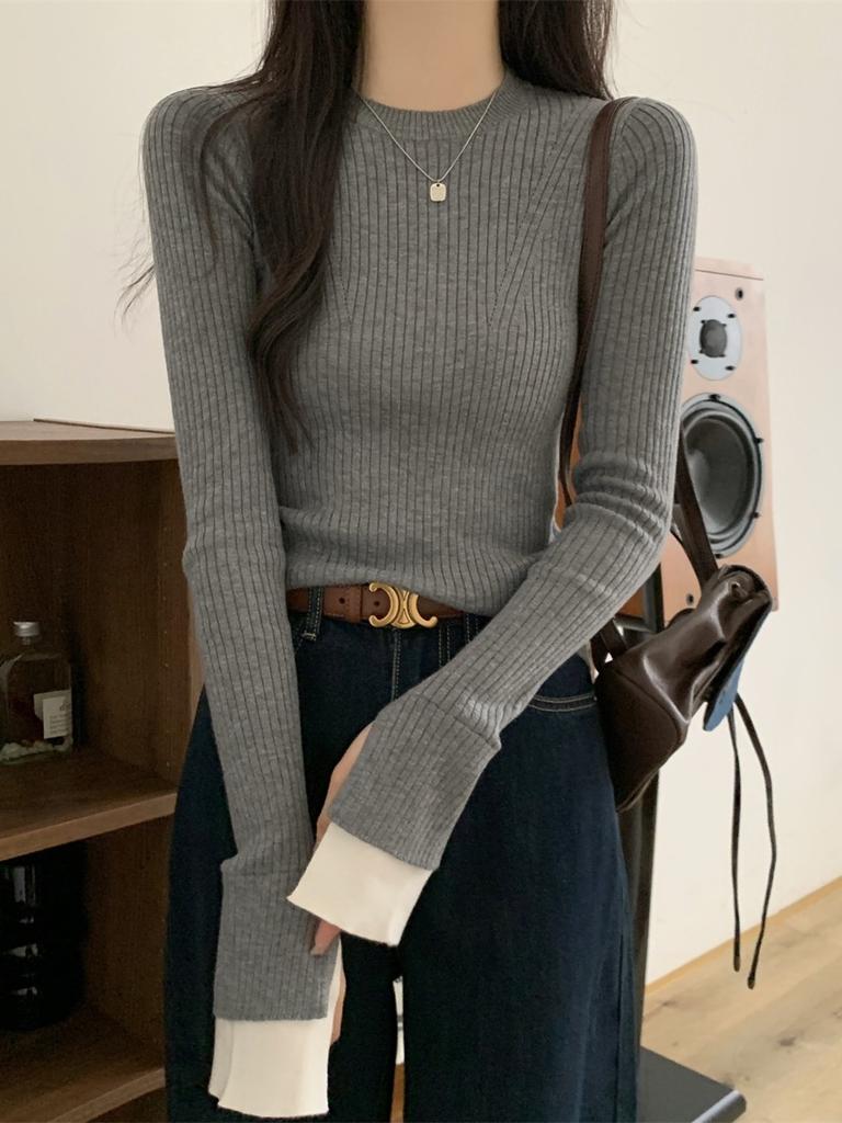 Премиальный свитер крупной вязки с рукавами-колокольчиками, женский осенне-зимний новый приталенный свитер в рубчик, базовый топ с открытыми плечами