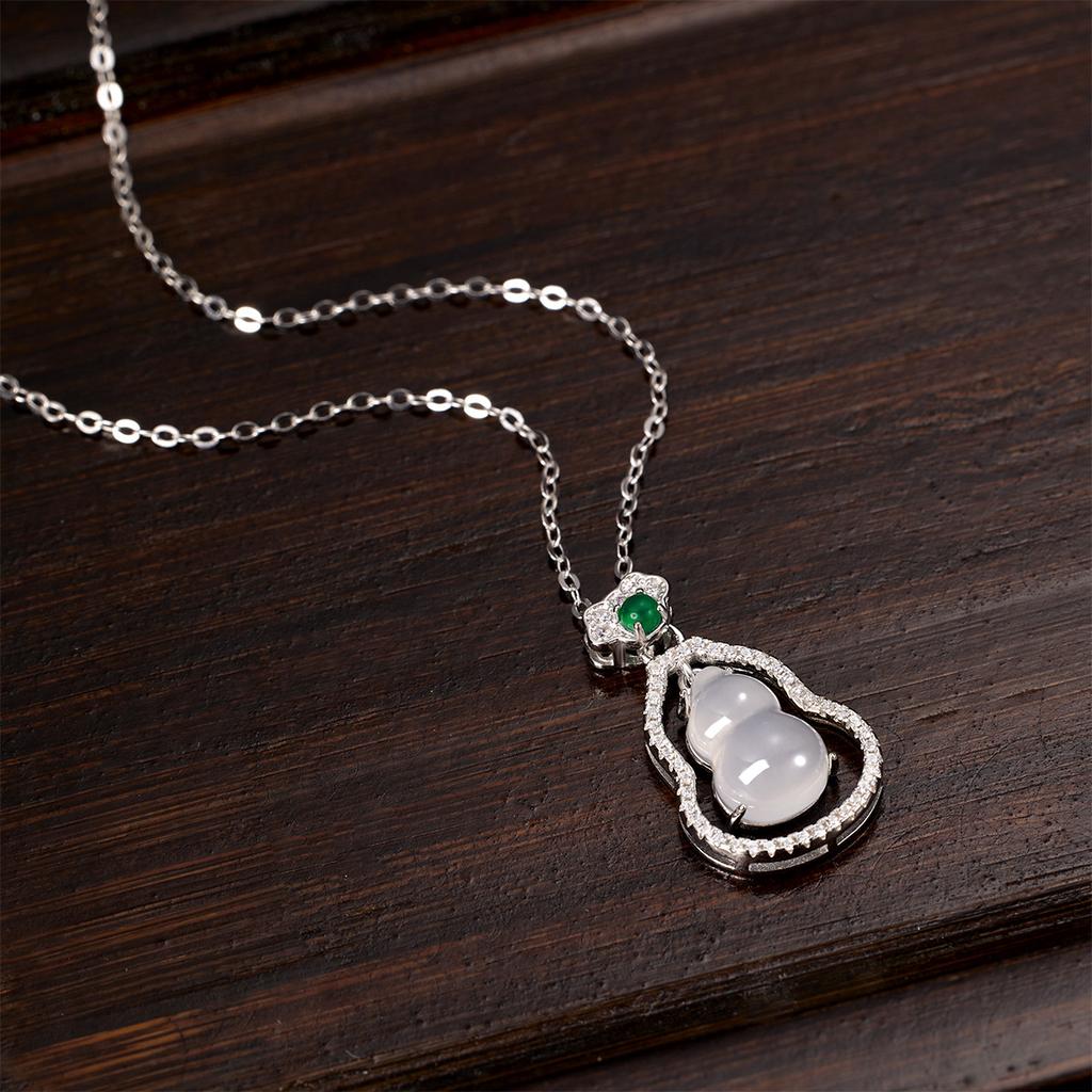 Ожерелье из стерлингового серебра S925 с высоким кристаллом в форме ледяной тыквы, женская мода, универсальный натуральный ледяной белый халцедон, кулон с серебряной инкрустацией из нефрита