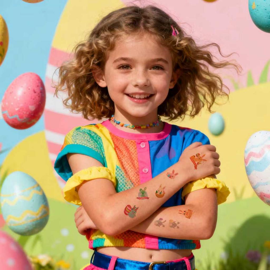 New Children's Easter Tattoo Stickers Cartoon Rabbit Egg DIY Decoration Waterproof Holiday Gift