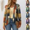 2025 New Women's Casual Round Neck Long Sleeve Cardigan Digital Printed Women's Top T-Shirt