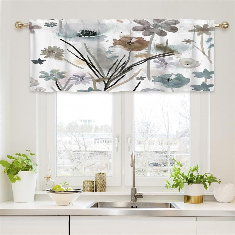 Curtain Valance, Wildflowers Spring Watercolor Flower Floral Print Plants Short Rod Pocket Window Treatment for Living Room, Bedroom, Kitchen,Bathroom